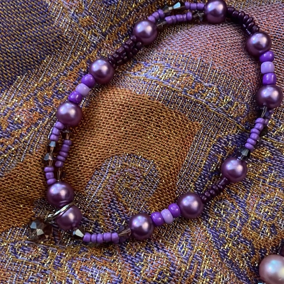 Handmade Jewelry Set 4 Stack Bracelets & Matching Earrings in Purple - Picture 6 of 12